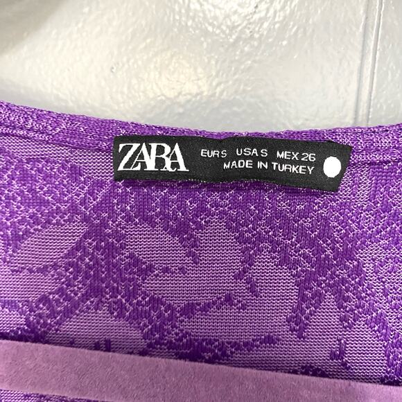 Zara Blogger Favorite Purple Floral Short Wrap Front Long Sleeve Dress S - Picture 5 of 11